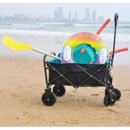 Folding Wagon Garden Shopping Beach Cart (black+blue)