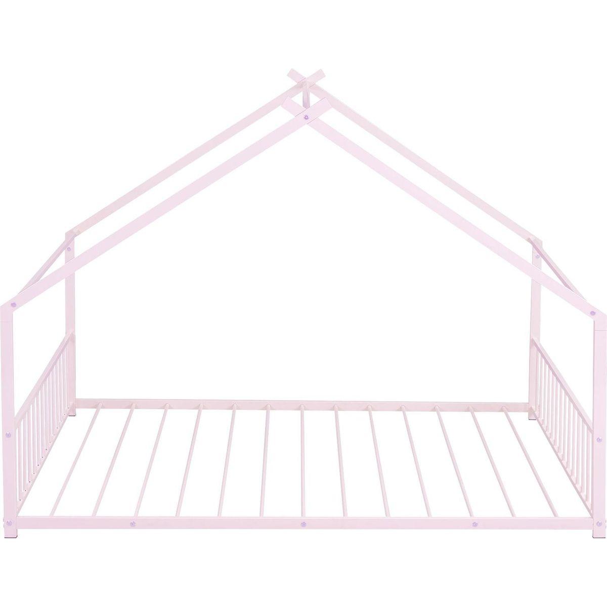 Full Size Metal House Bed, Pink