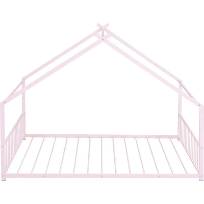 Full Size Metal House Bed, Pink