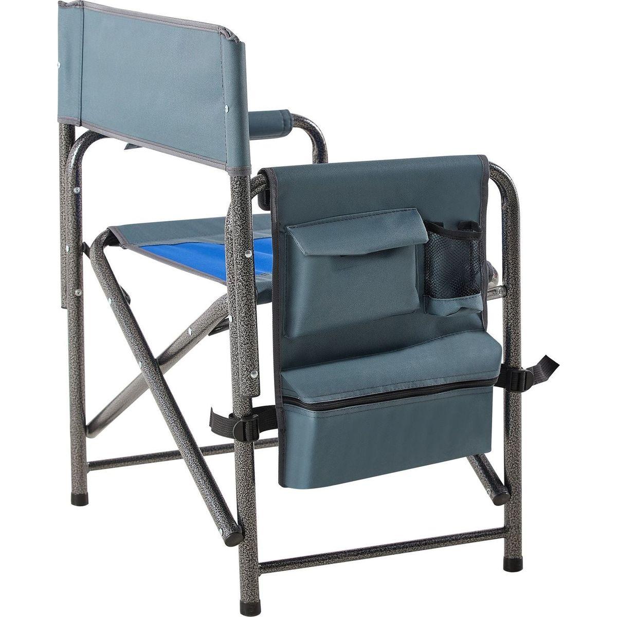 1-piece Padded Folding Outdoor Chair with Storage Pockets,Lightweight Oversized Directors Chair for indoor, Outdoor Camping, Picnics and Fishing,Blue/Grey