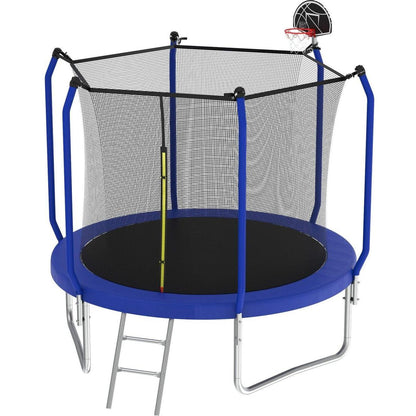 8FT Trampoline with Basketball Hoop, ASTM Approved Reinforced Type Outdoor Trampoline with Enclosure Net