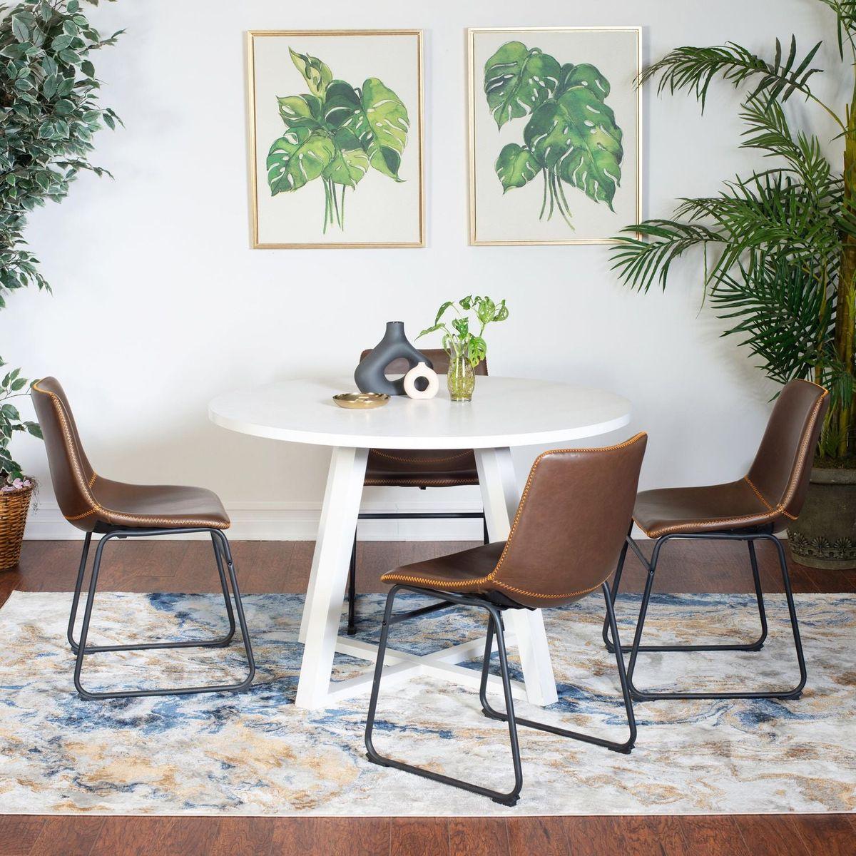 Varna 5-Piece Round Dining Set, Trestle Dining Table with 4 Stylish Chairs