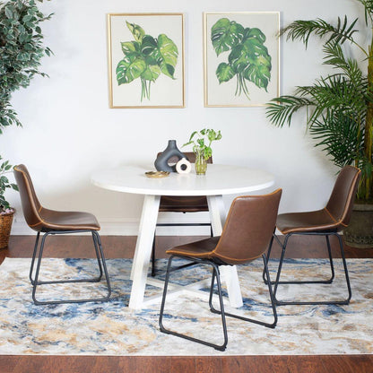 Varna 5-Piece Round Dining Set, Trestle Dining Table with 4 Stylish Chairs