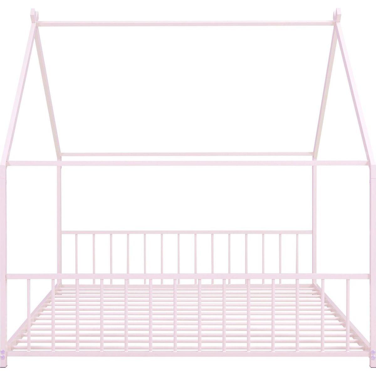 Full Size Metal House Bed, Pink