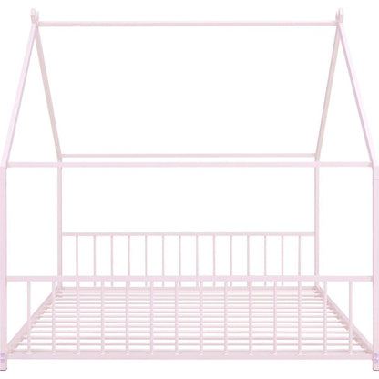 Full Size Metal House Bed, Pink