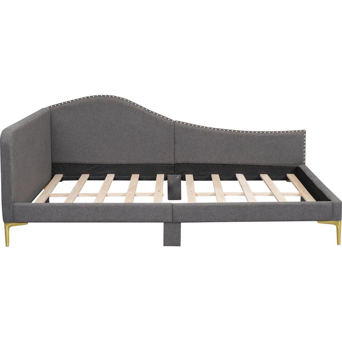 Full Size Upholstered Daybed with Headboard and Armrest, Support Legs, Grey