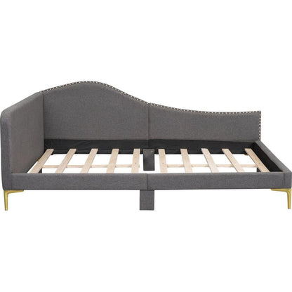 Full Size Upholstered Daybed with Headboard and Armrest, Support Legs, Grey