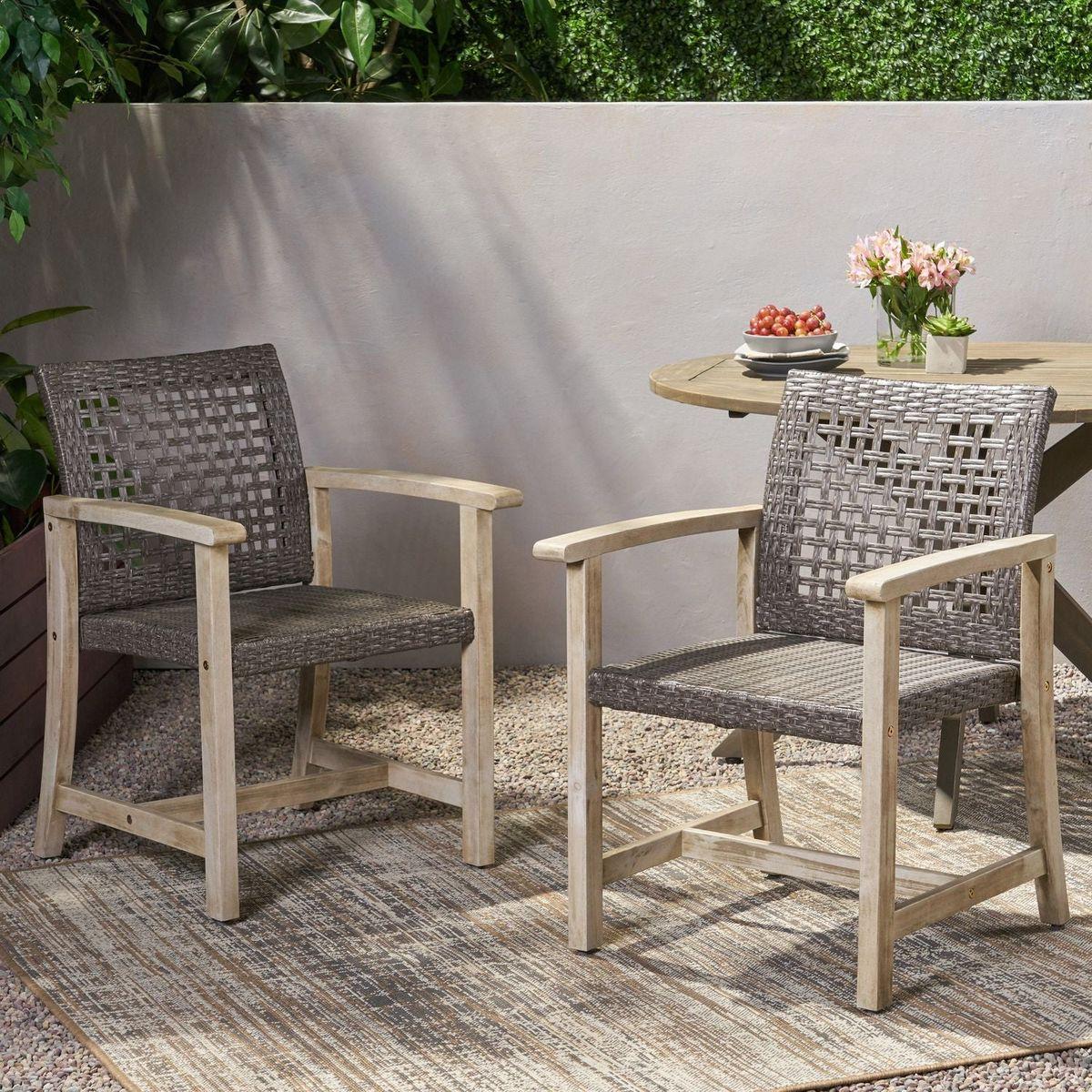 HAMPTON WOOD AND WICKER DINING CHAIR(SET OF 2 )