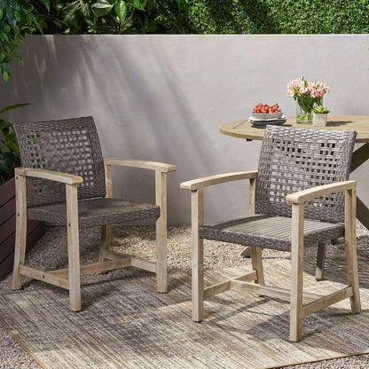 HAMPTON WOOD AND WICKER DINING CHAIR(SET OF 2 )
