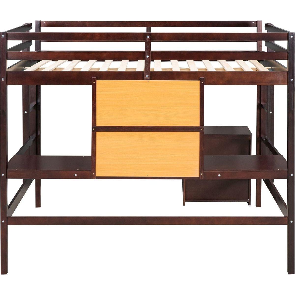 Twin size Loft Bed with Desk and Writing Board, Wooden Loft Bed with Desk & 2 Drawers Cabinet- Espresso