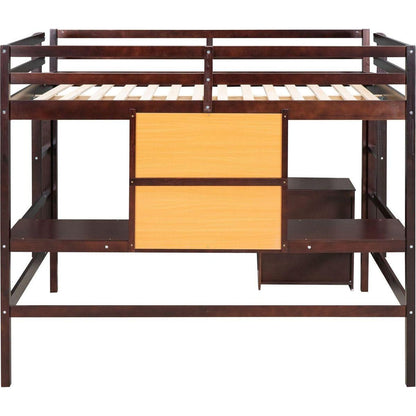 Twin size Loft Bed with Desk and Writing Board, Wooden Loft Bed with Desk & 2 Drawers Cabinet- Espresso