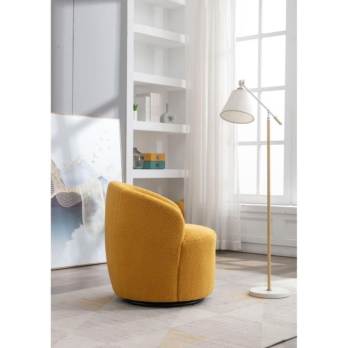 Teddy Fabric Swivel Accent Armchair Barrel Chair With Black Powder Coating Metal Ring,Yellow