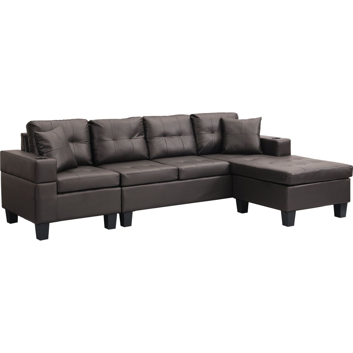 Sectional Sofa Set for Living Room with L Shape Chaise Lounge, cup holder and Left or Right Hand Chaise Modern 4 Seat (Chocolate brown)
