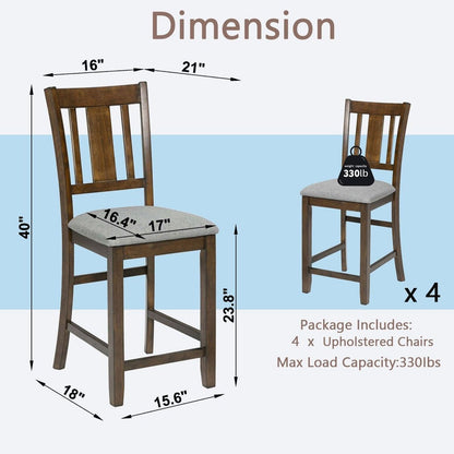 Dining Room Furniture Counter Height Chairs Set for 4, Kitchen Chair with Padded Seat, Walnut