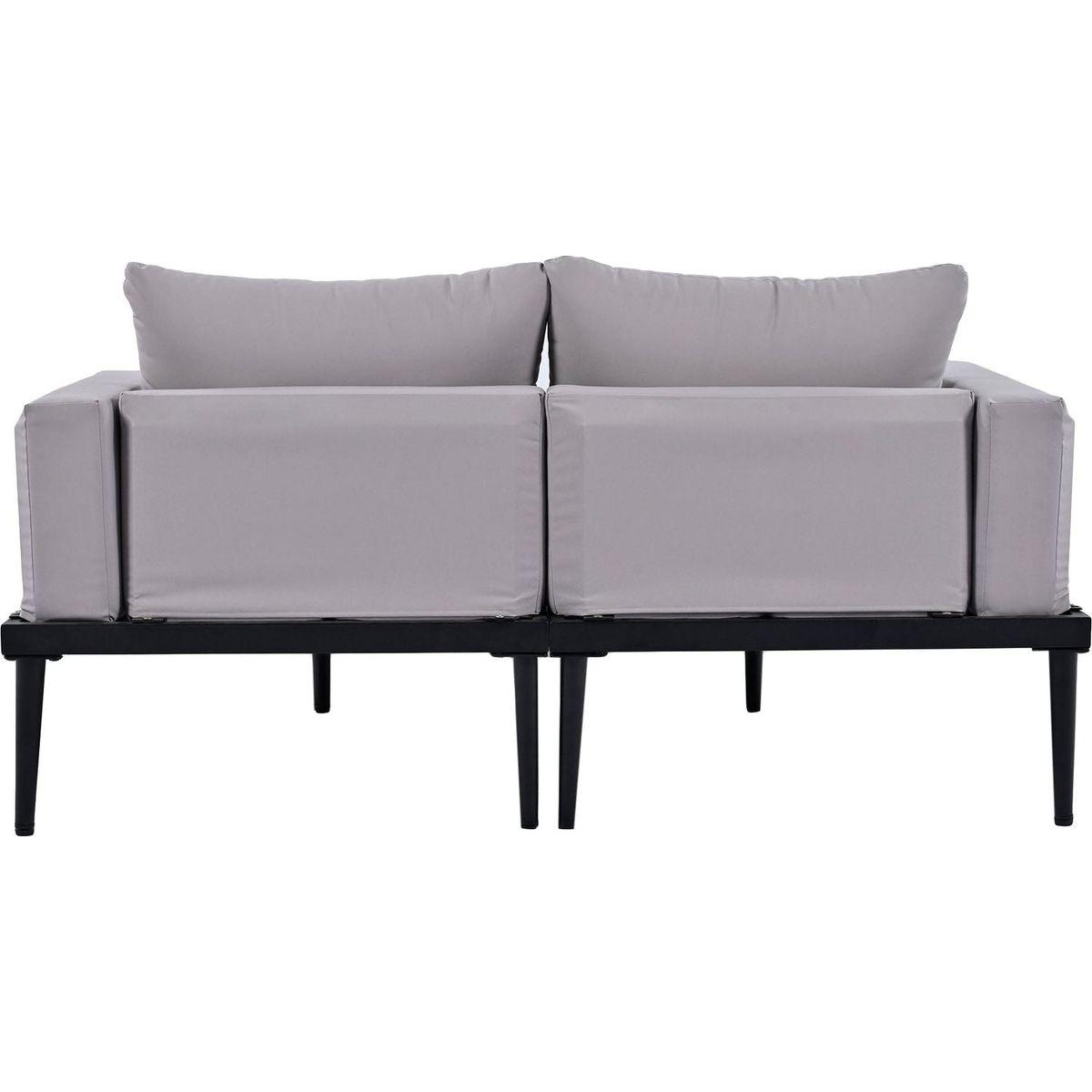 Modern Outdoor Daybed Patio Metal Daybed with Wood Topped Side Spaces for Drinks, 2 in 1 Padded Chaise Lounges for Poolside, Balcony, Deck, Gray