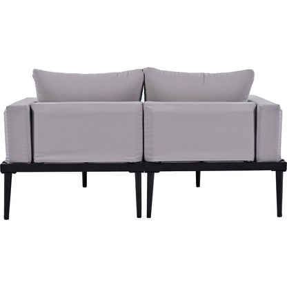 Modern Outdoor Daybed Patio Metal Daybed with Wood Topped Side Spaces for Drinks, 2 in 1 Padded Chaise Lounges for Poolside, Balcony, Deck, Gray