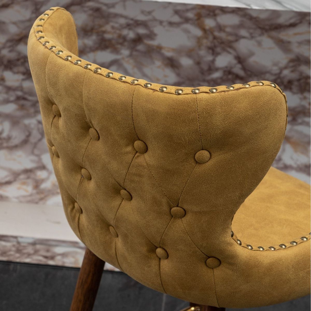 Nevis Mid-century Modern Faux Leather Tufted Nailhead Trim Counter Stool Set of 2, Yellow