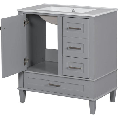 30" Bathroom Vanity, Modern Bathroom Cabinet with Sink Combo Set, Bathroom Storage Cabinet with a Soft Closing Door and 3 Drawers, Solid Wood Frame(Grey)