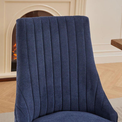Rayon Cloth Flocking Linen Dining Chairs Channel Kitchen Dinner Chair Comfy Fabric Upholstered Accent Chair for Dining Room with Curved Solid Wood Legs,Set of 2 (Blue) - Streamdale Furniture