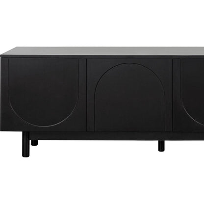 Graceful TV Stand with Arch Cabinets for TVs Up to 78", Minimalist Entertainment Center with Solid Wood Legs, Practical Media Console with Adjustable Shelves for Living Room, Black