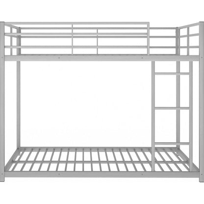 Full over Full Metal Bunk Bed, Low Bunk Bed with Ladder, Silver