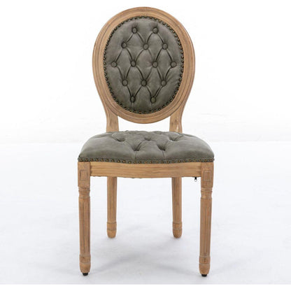 French Style Solid Wood Frame Antique Painting,Hand-pulled buckle decoration PU artificial leather Dining Chair with Nailhead Trim, Wood Legs,Set of 2,White Pine Green