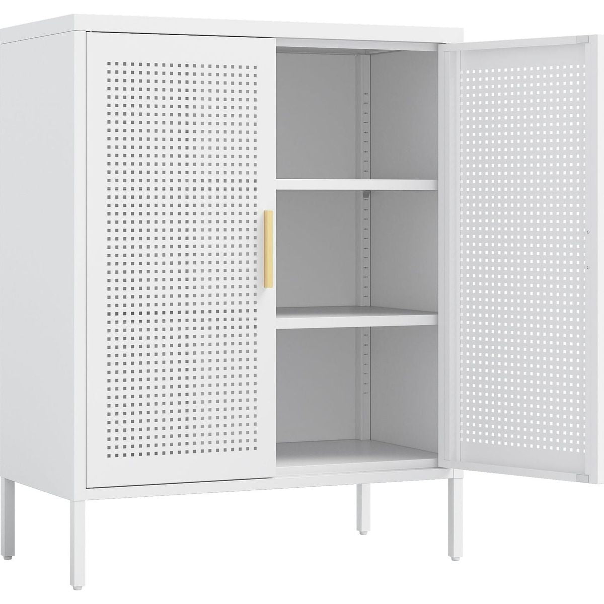 Metal Storage Cabinet with 2 Doors and 2 Adjustable Shelves, Steel Lockable Garage Storage Cabinet, Metal File Cabinet for Home Office School Gym, White