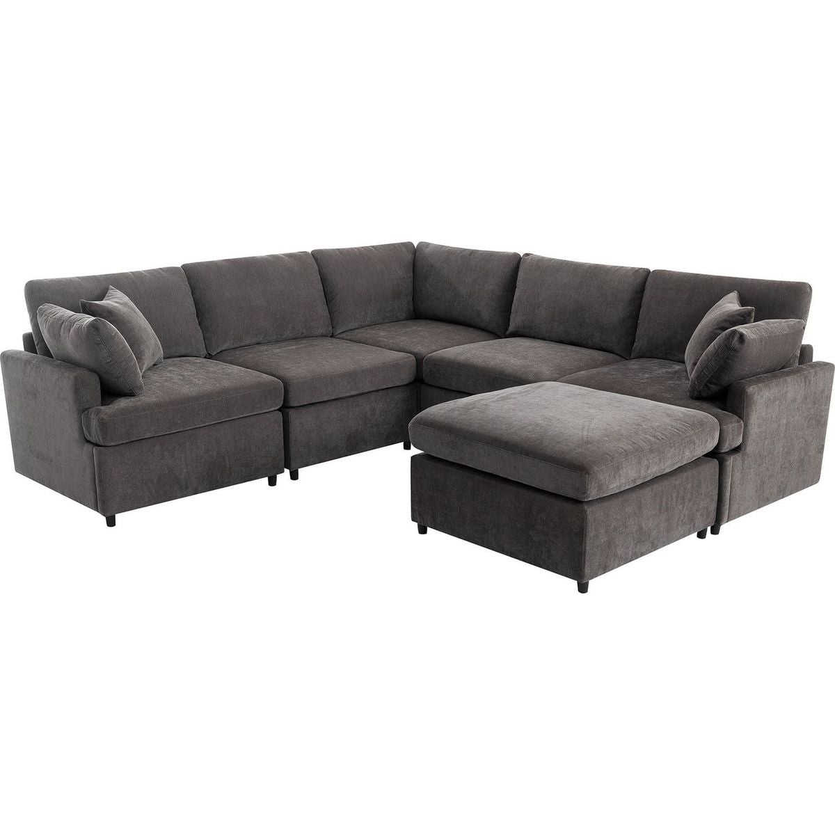 Modern Large U-Shape Sectional Sofa, with Removable Ottomans for Living Room (6-Seater)