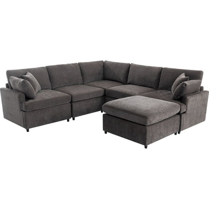 Modern Large U-Shape Sectional Sofa, with Removable Ottomans for Living Room (6-Seater)