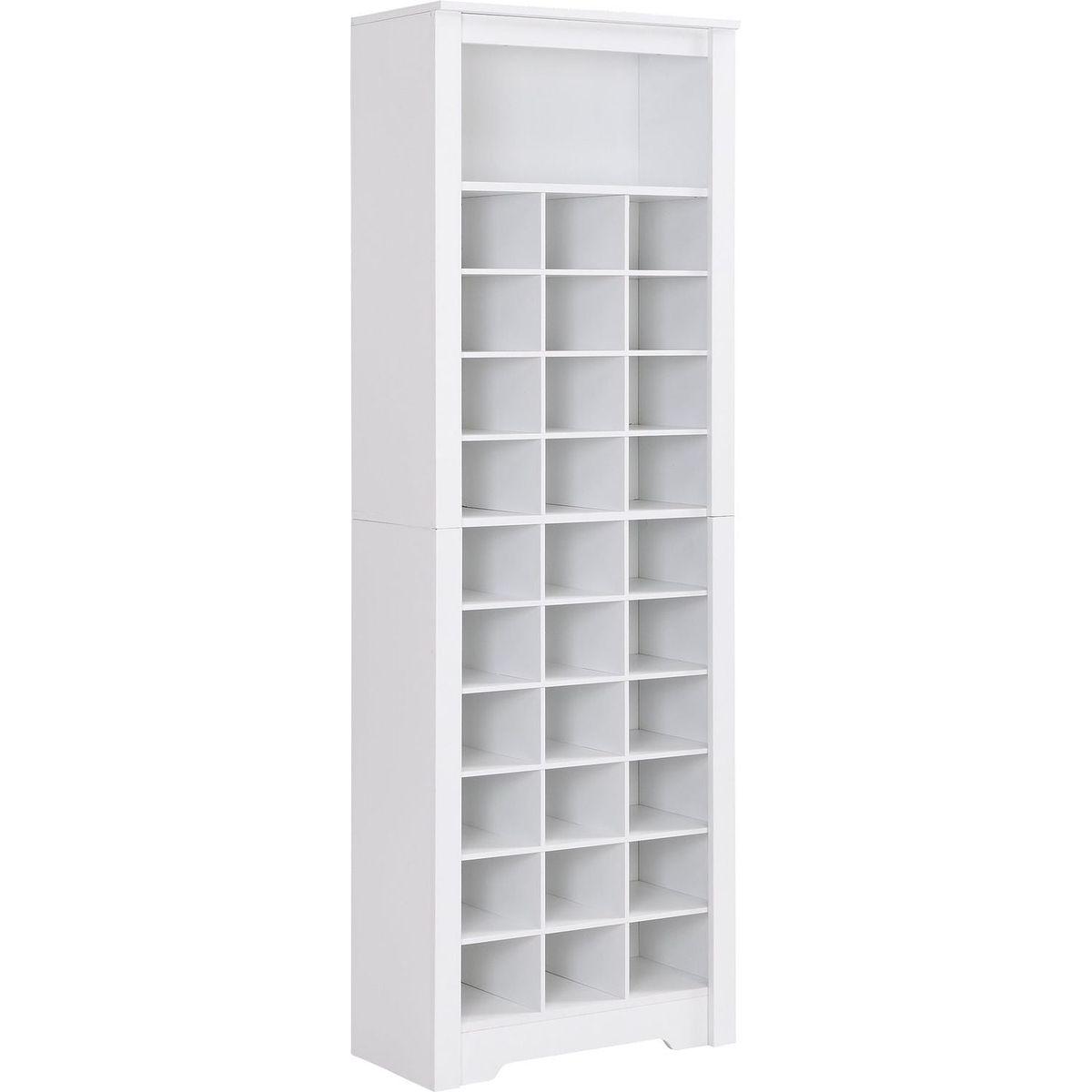 Stylish Design 30 Shoe Cubby Console, Contemporary Shoe Cabinet with Multiple Storage Capacity, Free Standing Tall Cabinet with Versatile Use for Hallway, Bedroom, White