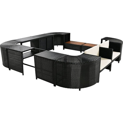 Spa Surround Spa Frame Quadrilateral Outdoor Rattan Sectional Sofa Set with Mini Sofa,Wooden Seats and Storage Spaces, Beige