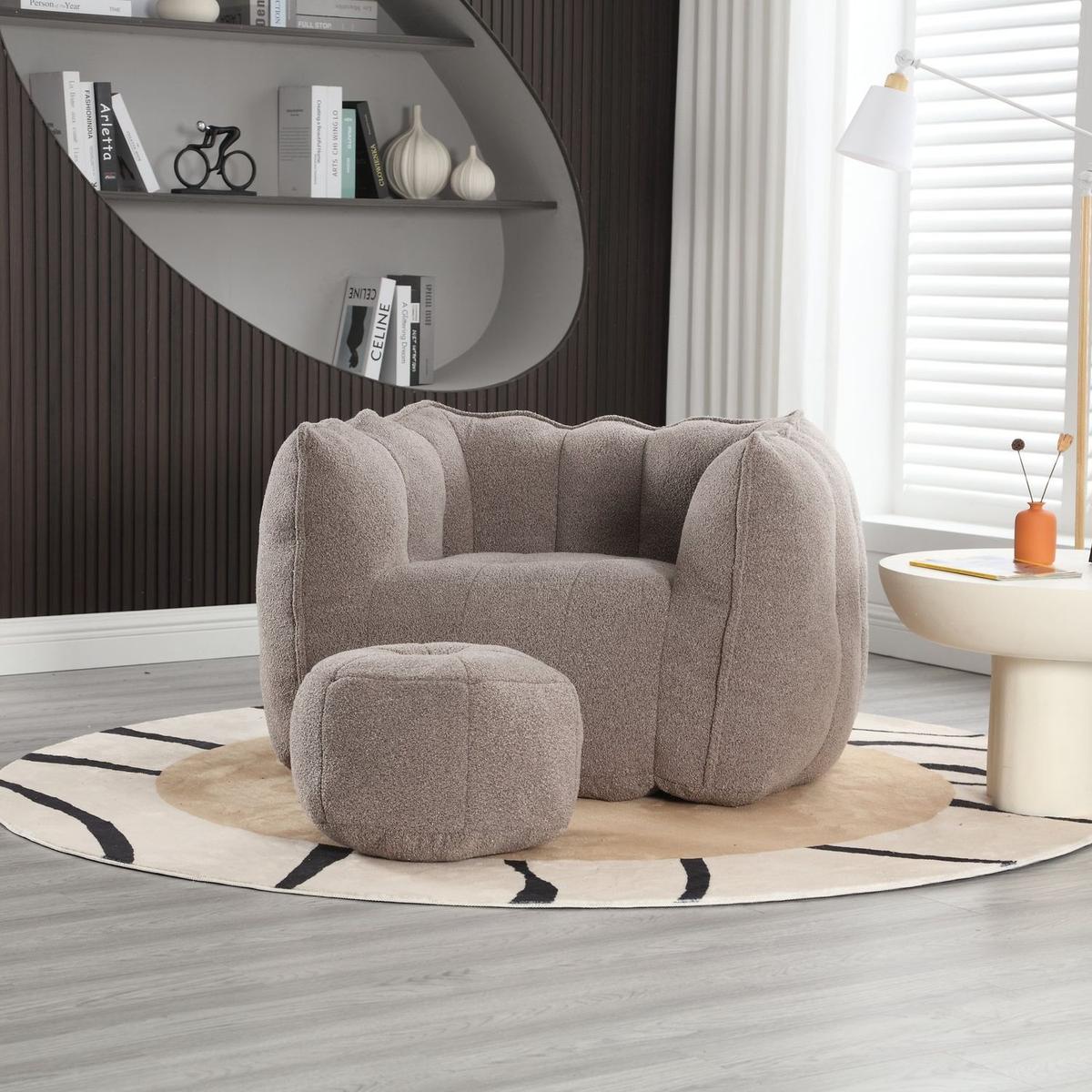 Soft Bean Bag Chair with High Resilient Foam(Chips)for living room and bedroom,Comfortable Square Lazy Sofa with Footstool, Cover for Adults to Gaming, Reading, and Watching TV - Streamdale Furniture