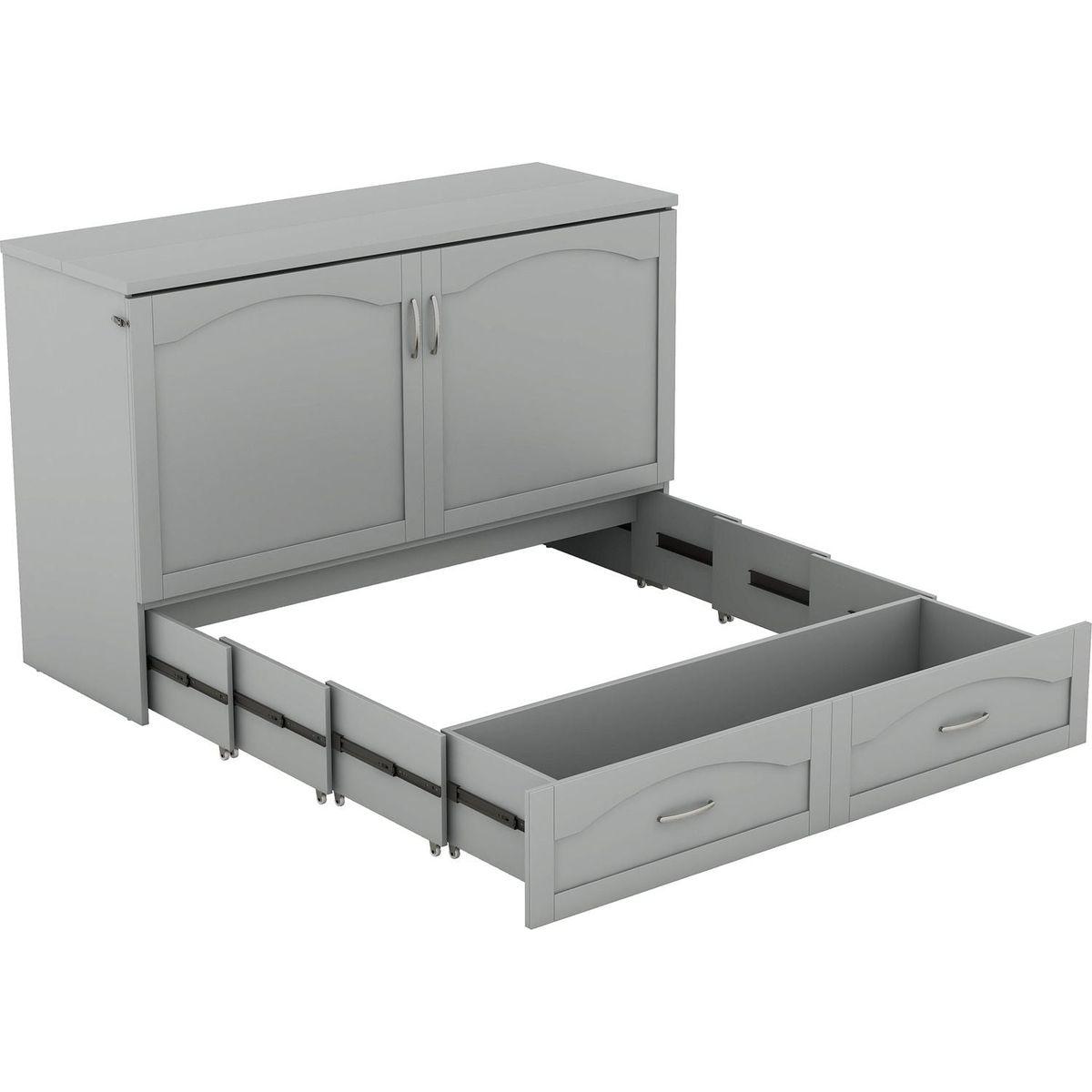 Queen Size Murphy Bed Wall Bed with drawer and a set of Sockets & USB Ports, Pulley Structure Design, Gray