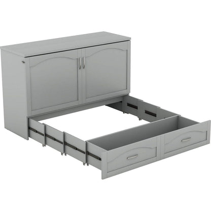 Queen Size Murphy Bed Wall Bed with drawer and a set of Sockets & USB Ports, Pulley Structure Design, Gray