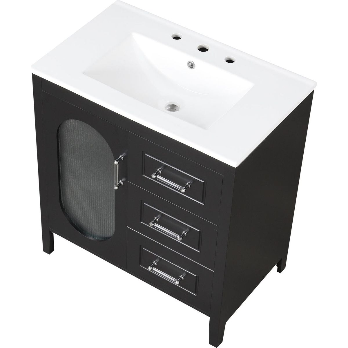 30" Bathroom Vanity with Sink, Bathroom Vanity Cabinet with Two Drawers and Door, Adjustable Shelf, Solid Wood and MDF, Black