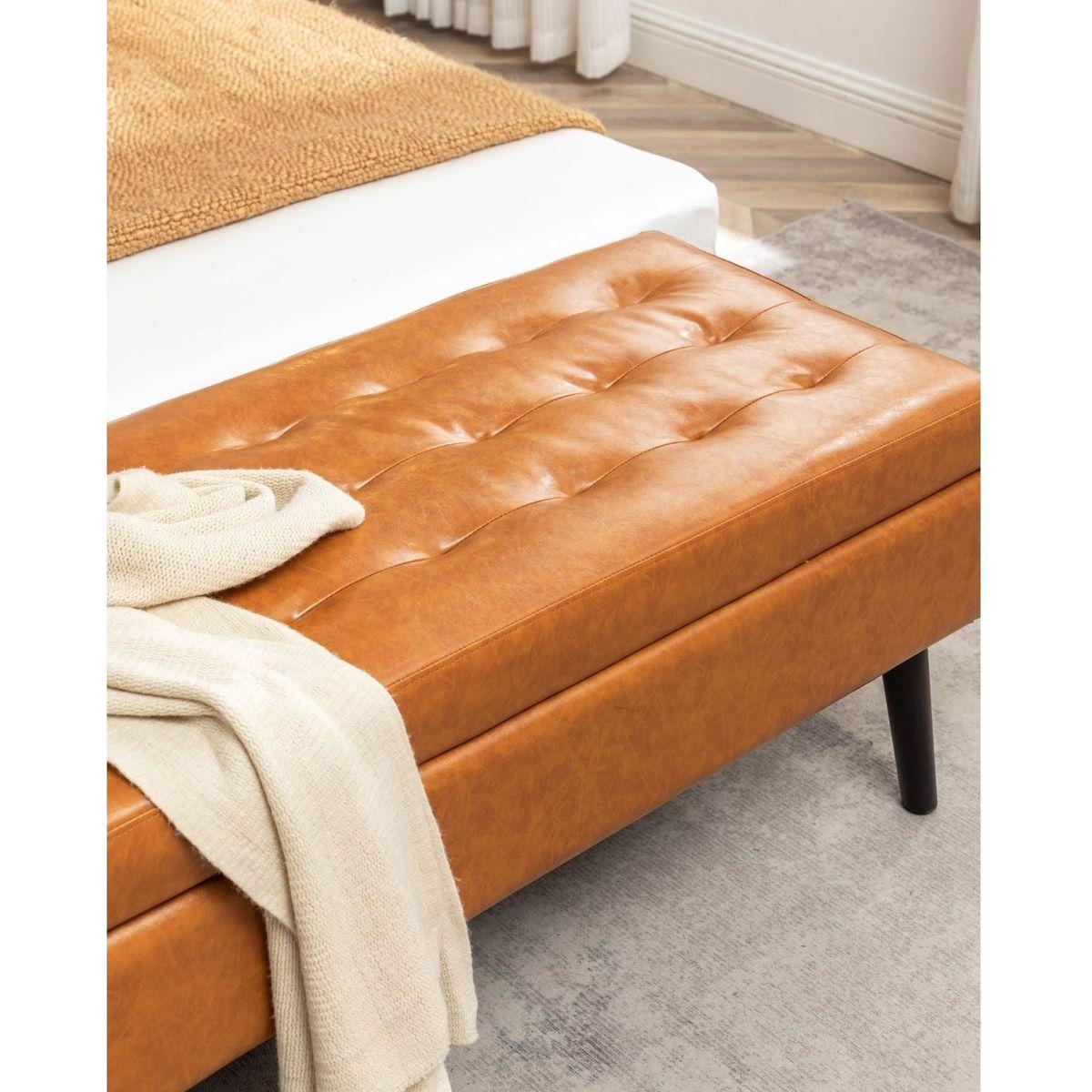 Storage Bench with Storage Bench for Bedroom End of Bed Bench Foot of Bed Bench Entryway Bench Storage Ottoman Bench 43.3" W x 17.7" Brown Leather Bench