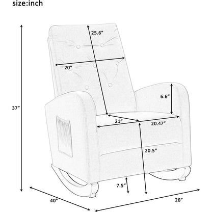 Baby Room High Back Rocking Chair Nursery Chair, Comfortable Rocker Fabric Padded Seat, Modern High Back Armchair