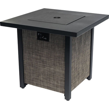 40000BTU Square Propane Fire Pit Table Steel Tabletop with Textilene Side Panel, Steel Lid and Rocks