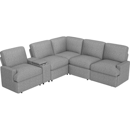 104" Power Recliner Corner Sofa Home Theater Reclining Sofa Sectional Couches with Storage Box, Cup Holders, USB Ports and Power Socket for Living Room, Grey