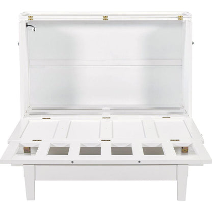 Solid Pine Murphy Bed Chest Cube Cabinet Bed with Charging Station and Large Storage Drawer for Home Office or Small Room,Full,White