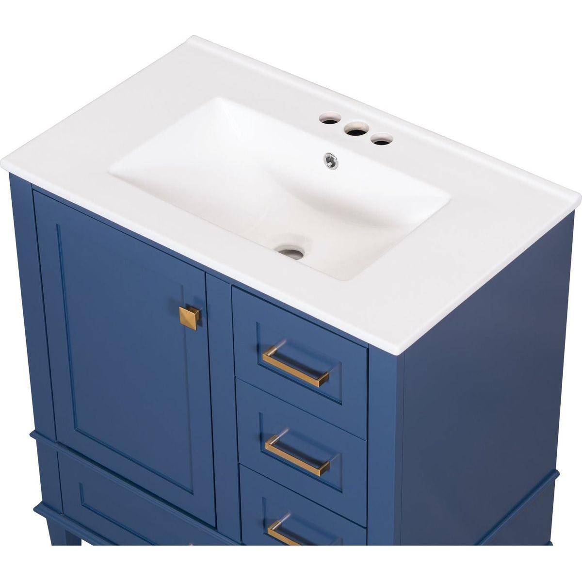 30" Bathroom Vanity, Modern Bathroom Cabinet with Sink Combo Set, Bathroom Storage Cabinet with a Soft Closing Door and 3 Drawers, Solid Wood Frame(Blue)