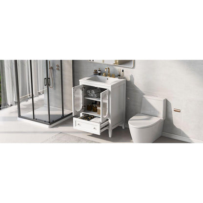 24" Bathroom Vanity with Sink, Bathroom Vanity Cabinet with One Drawer and Doors, Adjustable Shelf, Solid Wood and MDF, White