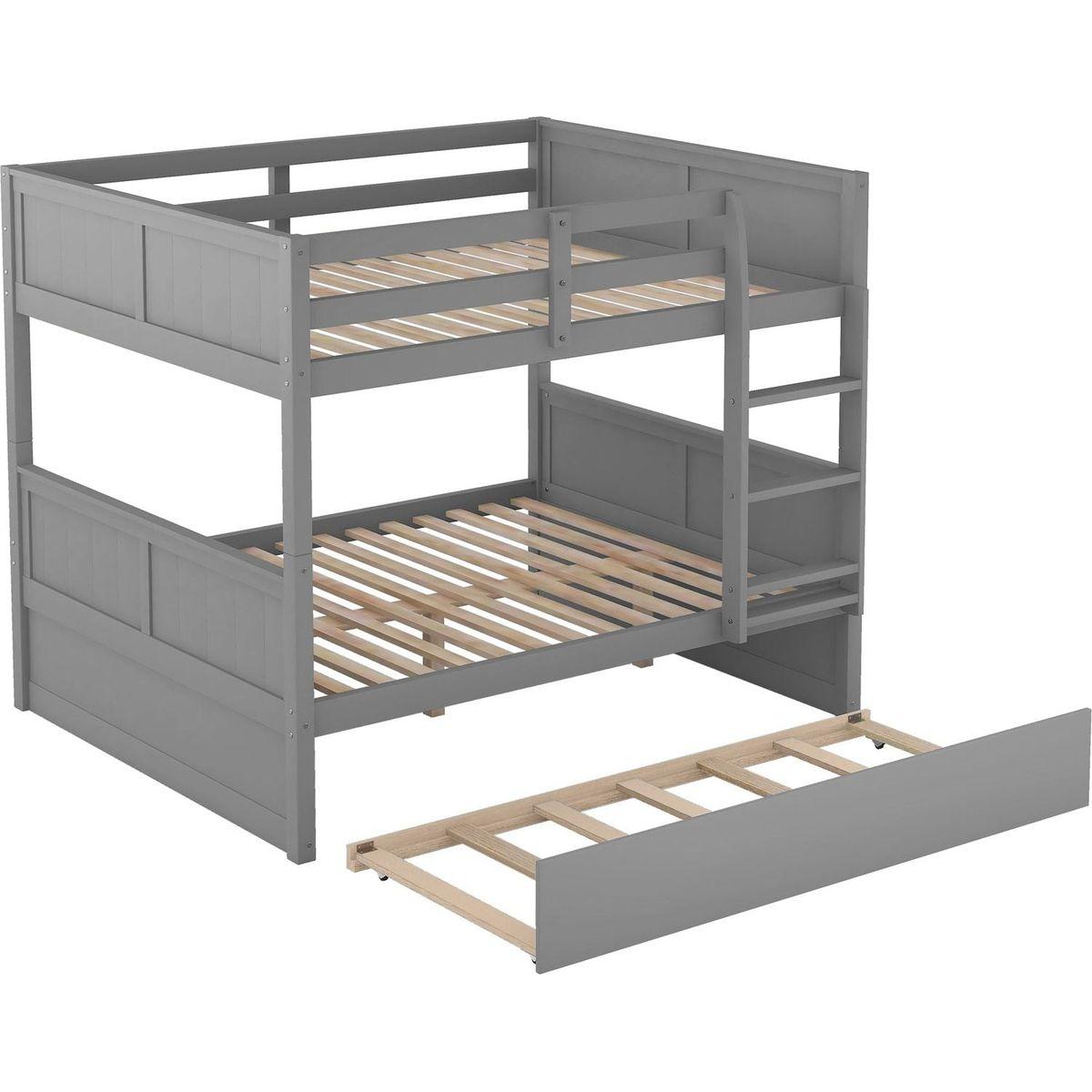 Full Over Full Bunk Bed with Twin Size Trundle, Gray