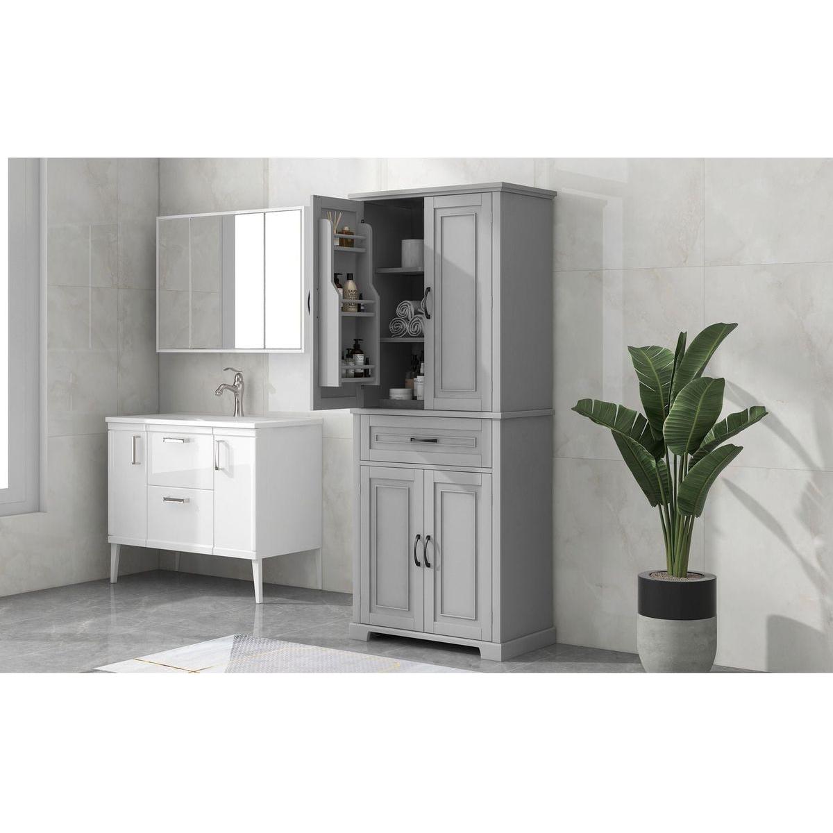 Bathroom Storage Cabinet with Doors and Drawer, Multiple Storage Space, Adjustable Shelf, Grey