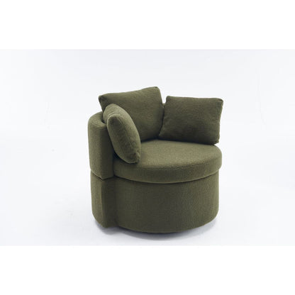 Teddy Fabric Swivel And Storage Chair With Back Cushion For Living Room,Green