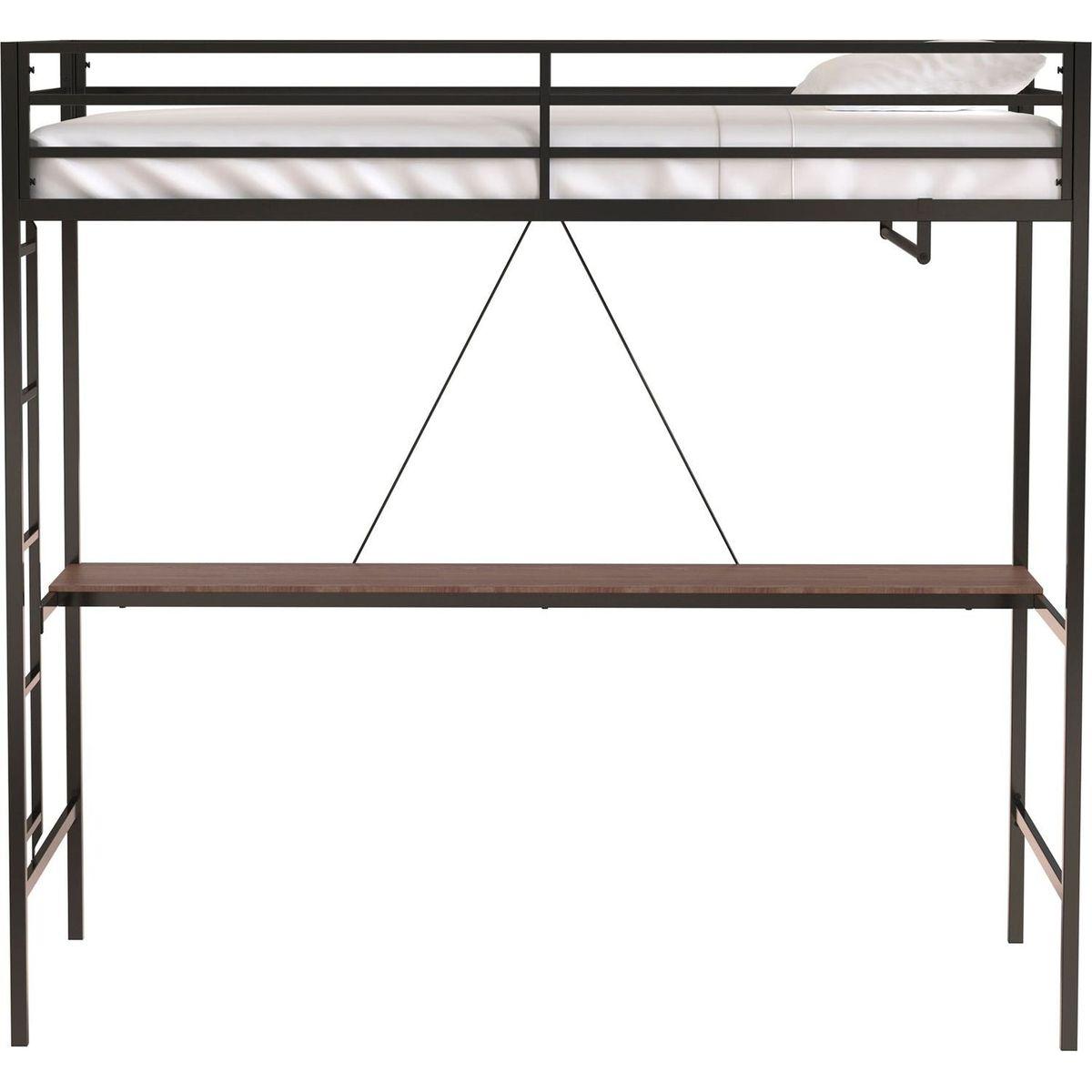 Adam Sturdy Twin Loft Bunk Black with Cinnamon Wood Desk and Closet Rod for Adult and Kids, and Easy Climbing with Sturdy Ladder, Space Saving
