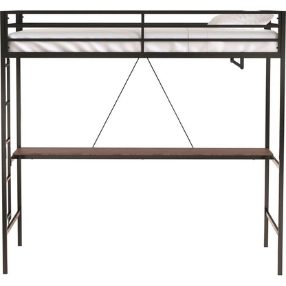 Adam Sturdy Twin Loft Bunk Black with Cinnamon Wood Desk and Closet Rod for Adult and Kids, and Easy Climbing with Sturdy Ladder, Space Saving