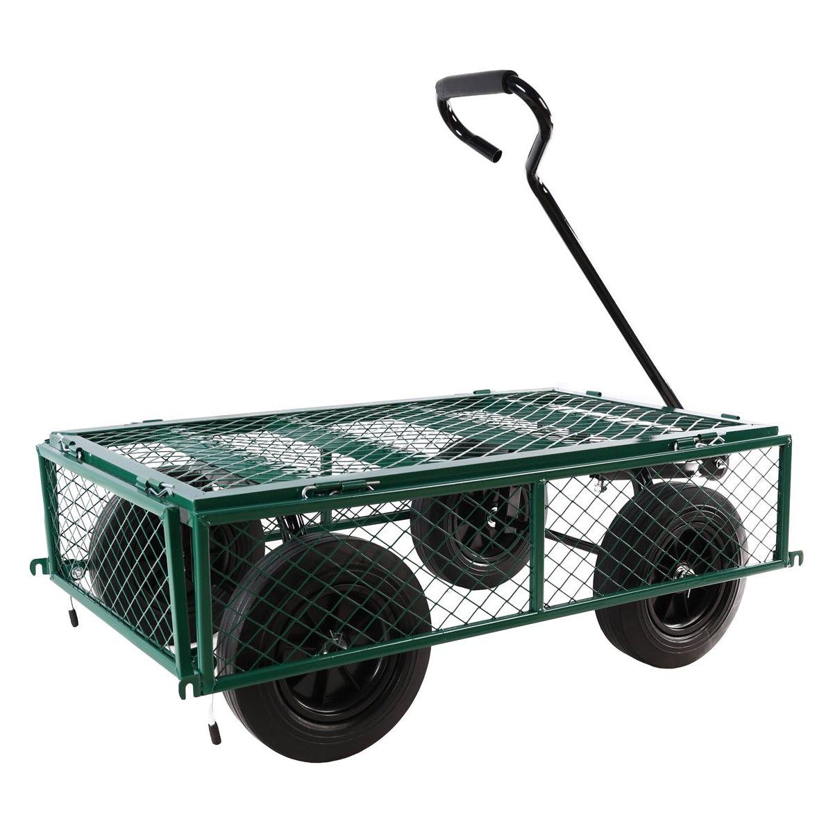 (Green solid wheels wagon cart) Solid wheels Tools cart Wagon Cart Garden cart trucks make it easier to transport firewood