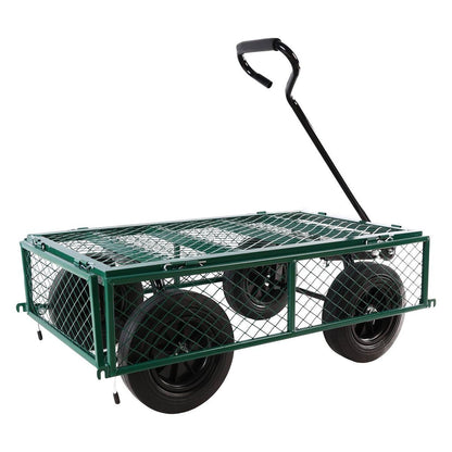 (Green solid wheels wagon cart) Solid wheels Tools cart Wagon Cart Garden cart trucks make it easier to transport firewood