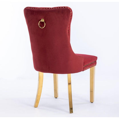 Nikki Collection Modern, High-end Tufted Solid Wood Contemporary Velvet Upholstered Dining Chair with Golden Stainless Steel Plating Legs,Nailhead Trim,Set of 2,Wine Red and Gold, SW1601WR,Burgundy